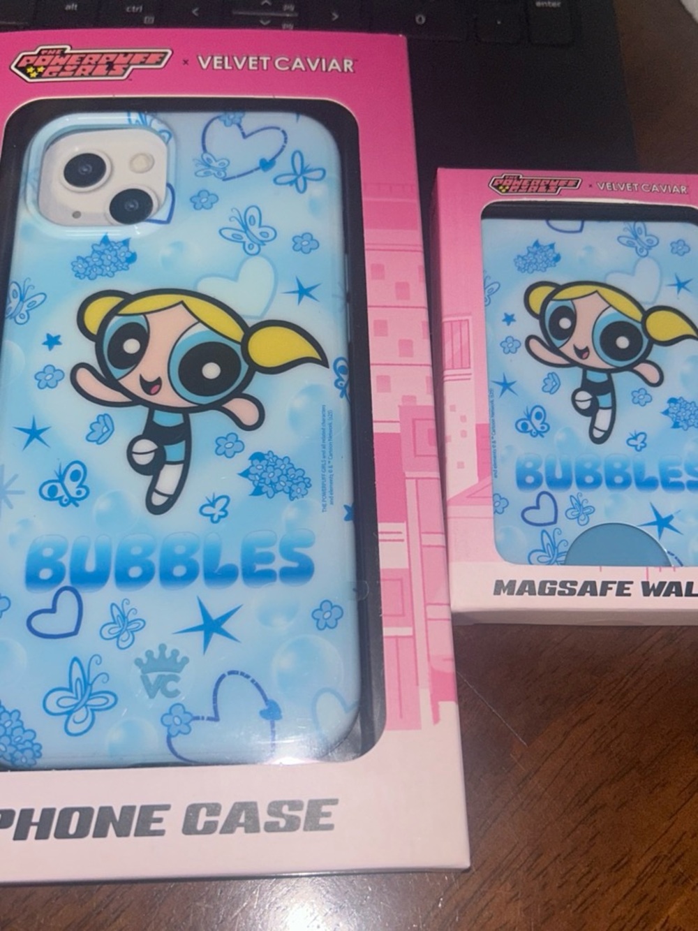 NIB Velvet Caviar Bubbles Powerpuff Girl iPhone Case and MagSafe Wallet